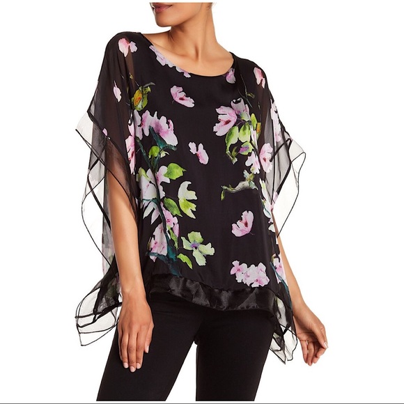 lola Tops - NWT Lola Sheer Floral Caftan Blouse